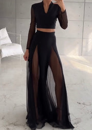 Casual Elegant Long Sleeve Mesh Patchwork Long Dress Suit