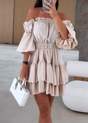 Sexy off-Neck Ruffled Long Sleeve Dress