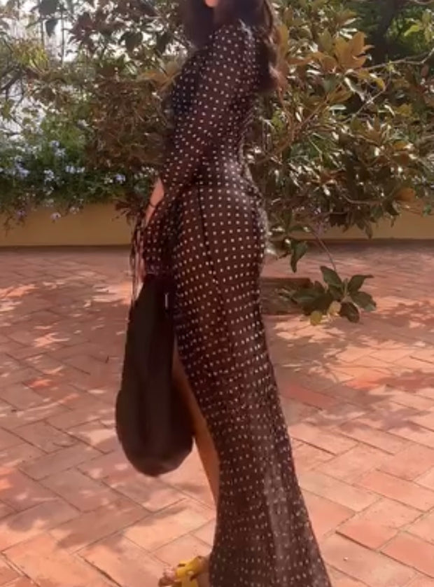 Sexy Long Sleeve Dot Mesh See-through Dress