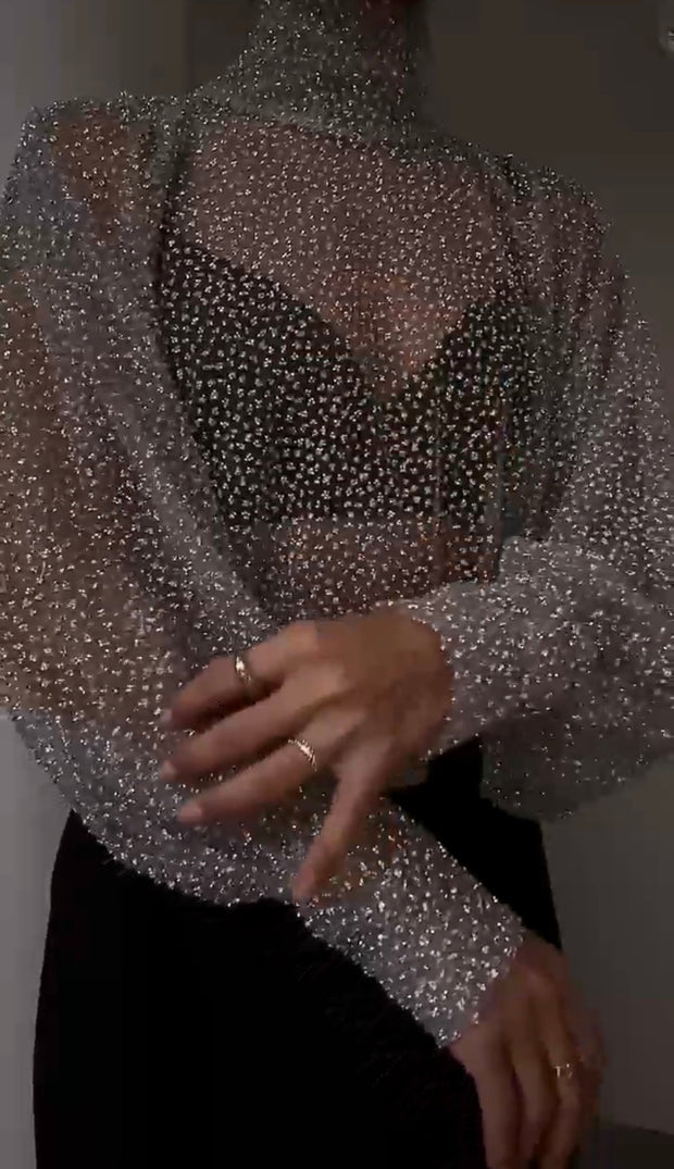 Turtleneck Grenadine Sequined Pullover Long Sleeve Bottoming Shirt