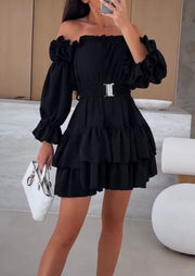 Sexy off-Neck Ruffled Long Sleeve Dress