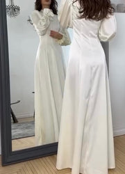 Long Sleeve Waist Puff Sleeve Solid Color Dress