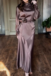 Sexy off-Neck Satin Long Sleeve Dress