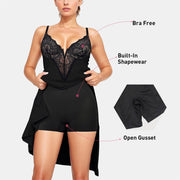 sexy sling lace dress black long dress built-in shapewear