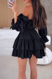 Sexy off-Neck Ruffled Long Sleeve Dress