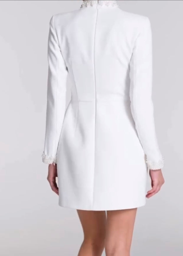 Pearl Square Collar Long Sleeve Waist-Tight Dress