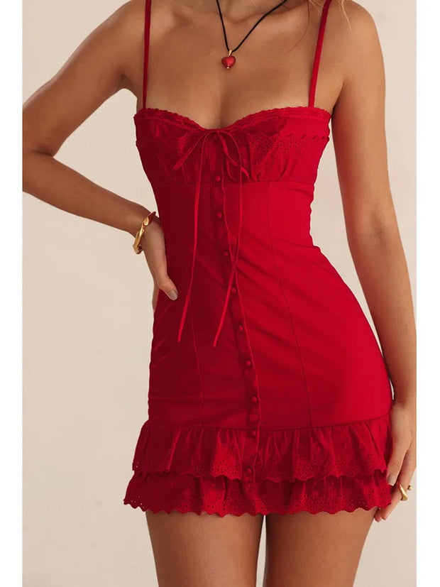 Mikydely Summer hot and sweet halter dress slim backless little skirt red Spice dress