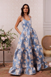 The Avery Dress in Dusk Blue Baroque Floral