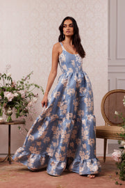 The Avery Dress in Dusk Blue Baroque Floral