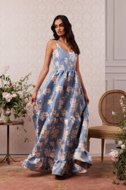 The Avery Dress in Dusk Blue Baroque Floral