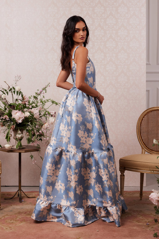 The Avery Dress in Dusk Blue Baroque Floral