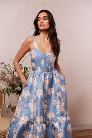 The Avery Dress in Dusk Blue Baroque Floral