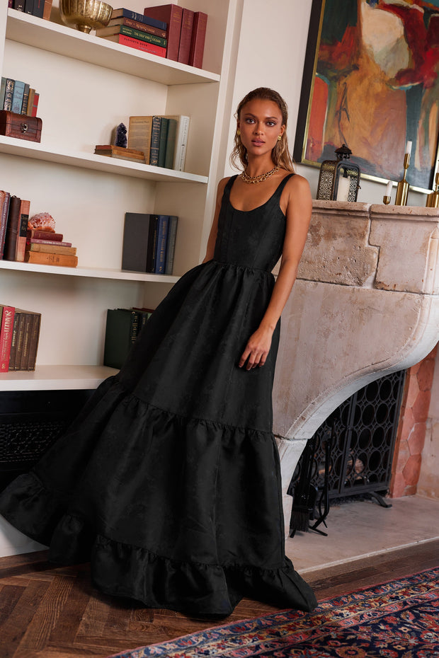 The Avery Dress in Black Windsor Brocade