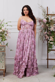 The Carmen Dress in Lilac Tapestry Rose