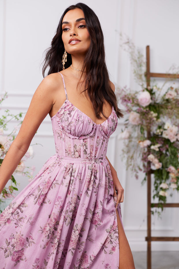 The Carmen Dress in Lilac Tapestry Rose