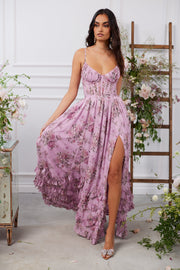 The Carmen Dress in Lilac Tapestry Rose