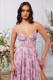 The Carmen Dress in Lilac Tapestry Rose