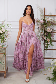 The Carmen Dress in Lilac Tapestry Rose