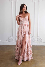 The Carmen Dress in Peach Tapestry