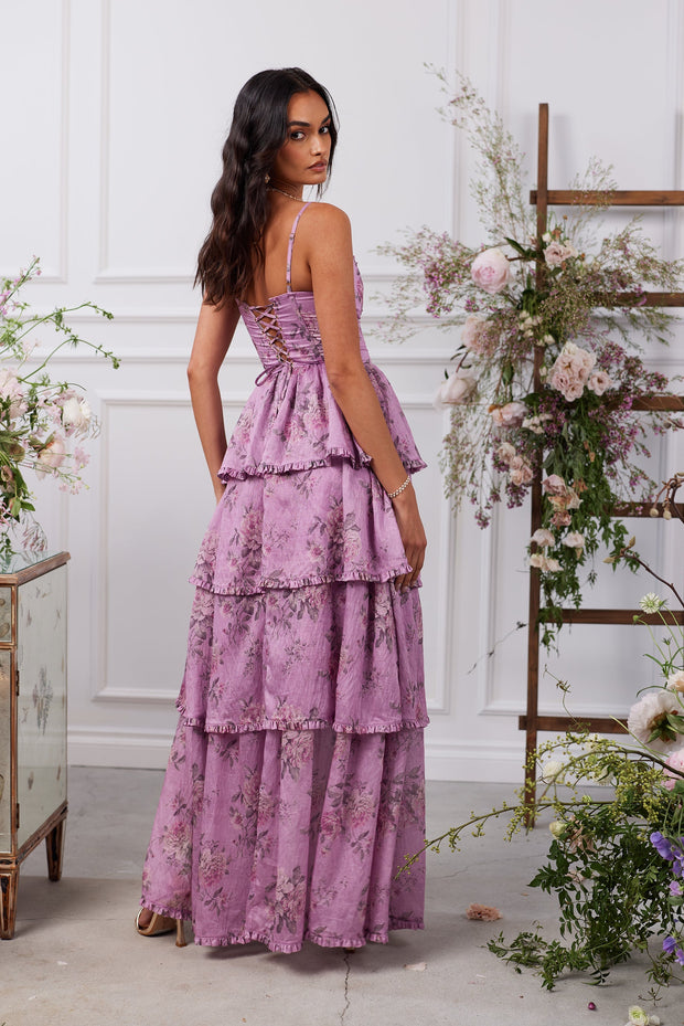 The Caterina Dress in Lilac Tapestry Rose