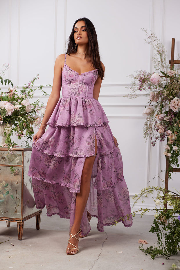 The Caterina Dress in Lilac Tapestry Rose