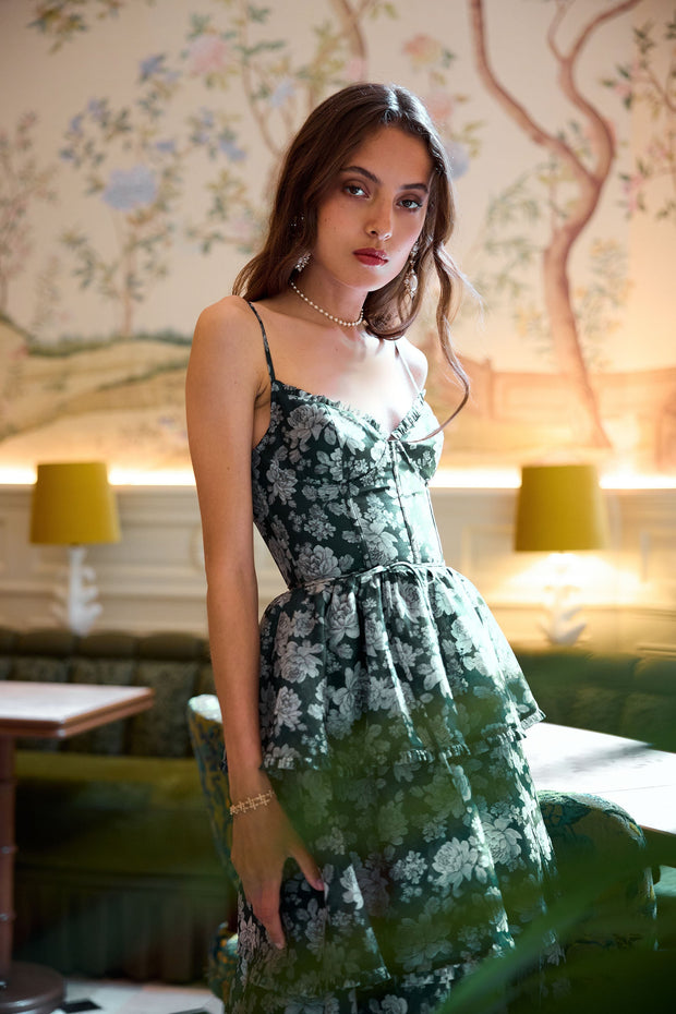 The Caterina Dress in Emerald Peony Print