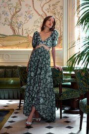 The Emma Dress in Emerald Peony Print