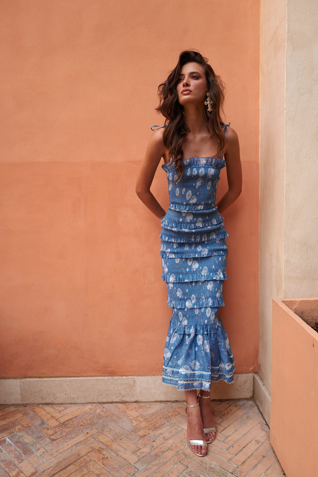 The Geranium Dress in Dusk Blue Roses