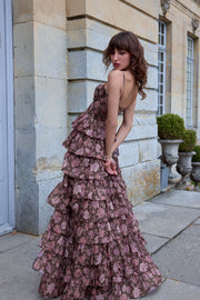 The Josephine Dress in Chocolate Peony Print