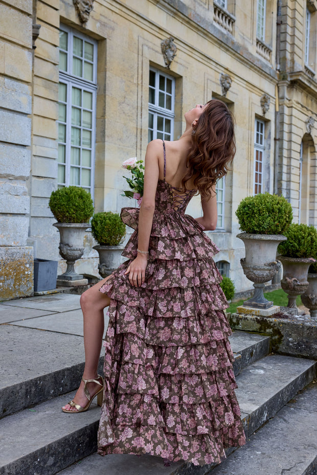 The Josephine Dress in Chocolate Peony Print