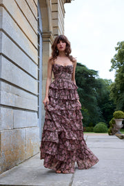 The Josephine Dress in Chocolate Peony Print