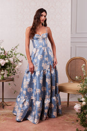 The Lucetta Dress in Dusk Blue Baroque Floral