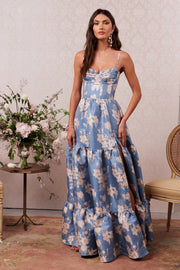 The Lucetta Dress in Dusk Blue Baroque Floral