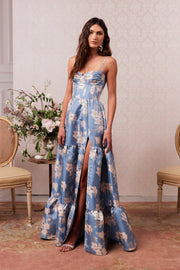 The Lucetta Dress in Dusk Blue Baroque Floral