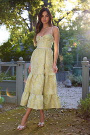 The Lorenza Dress in Chartreuse Windsor Brocade