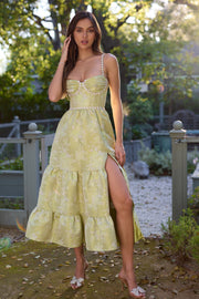 The Lorenza Dress in Chartreuse Windsor Brocade