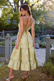 The Lorenza Dress in Chartreuse Windsor Brocade