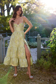 The Lorenza Dress in Chartreuse Windsor Brocade