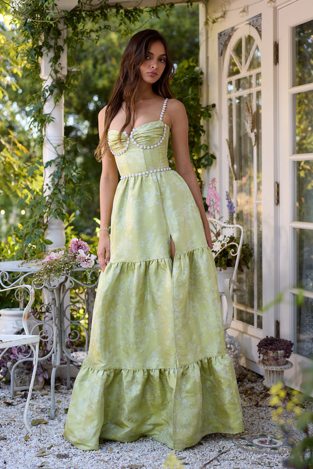 The Lucetta Dress in Chartreuse Windsor Brocade