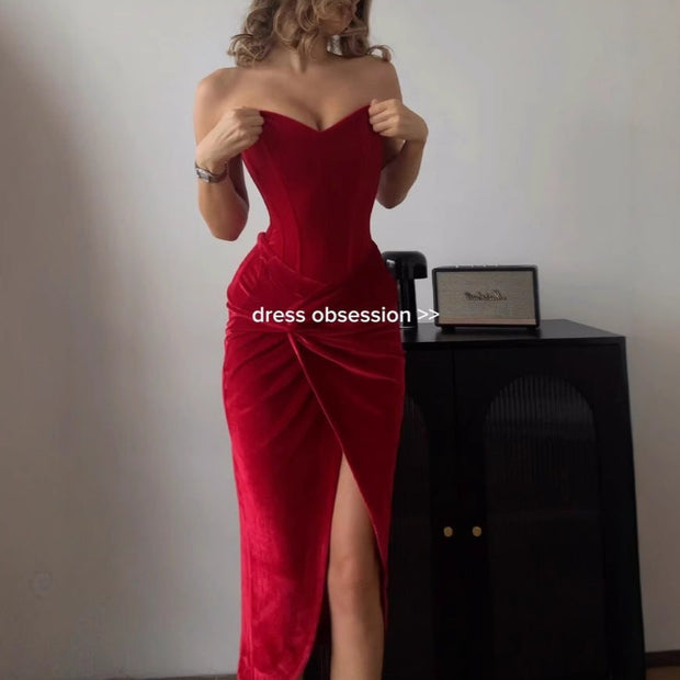 Sexy Sleeveless Cold-Shoulder Tube Top Cinched Waist Hot Girl Dress