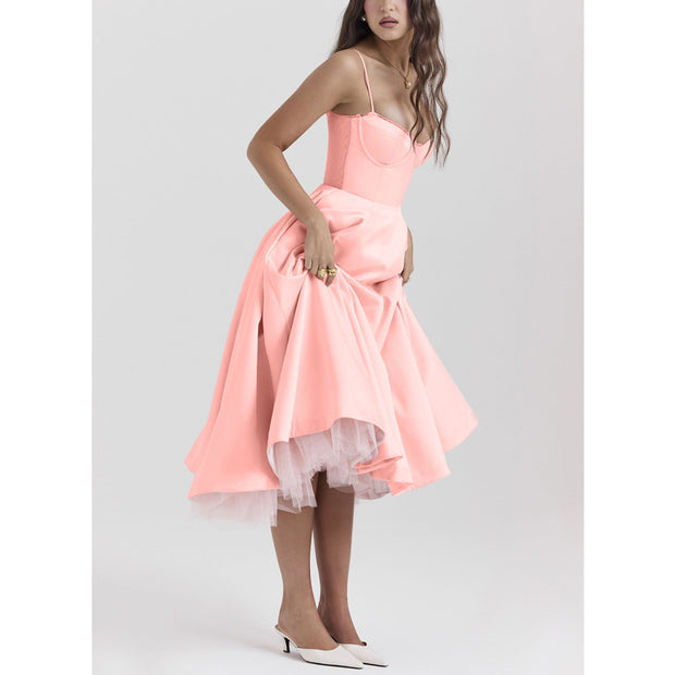 V-neck Brace Sleeveless Dress Pettiskirt Maxi Skirt