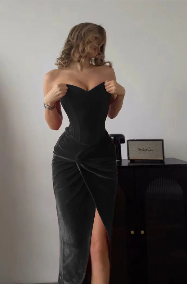 Sexy Sleeveless Cold-Shoulder Tube Top Cinched Waist Hot Girl Dress