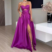 New Deep V Large Slit Hemline Hollow Dress