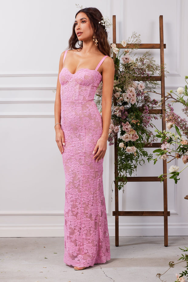 The Ruby Dress in Begonia Pink Lace