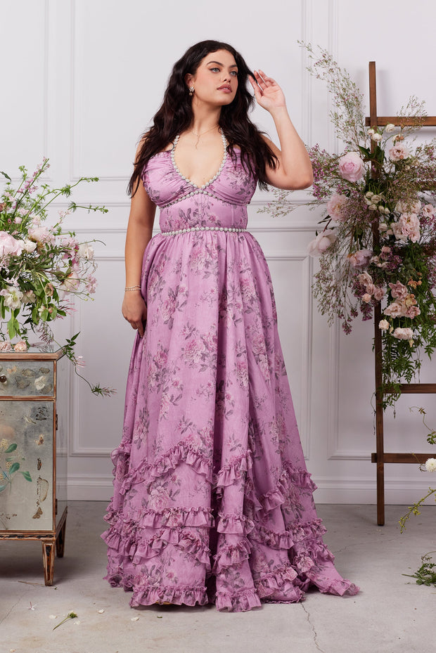 The Scarlette Dress in Lilac Tapestry Rose