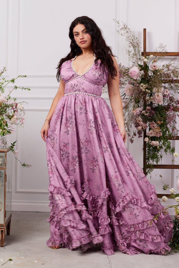 The Scarlette Dress in Lilac Tapestry Rose