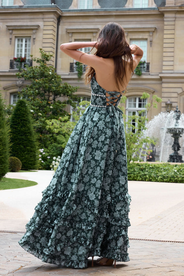 The Scarlette Dress in Emerald Peony Print