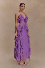 Sexy Sleeveless Halter Wooden Ear Chiffon Dress