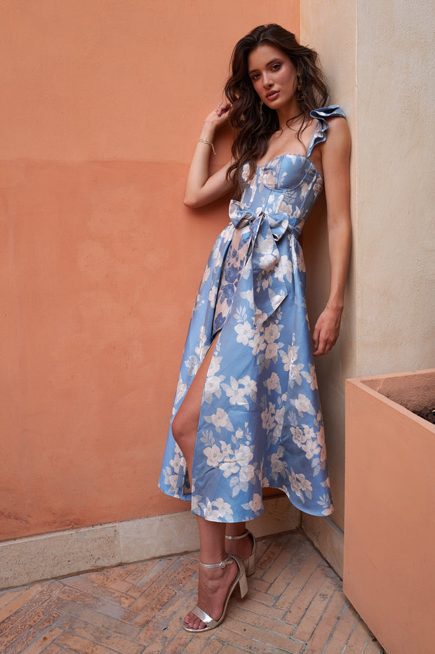 The Vera Dress in Dusk Blue Baroque Floral