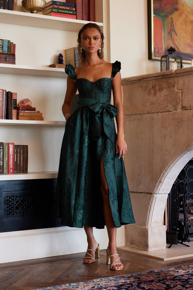 The Vera Dress in Emerald Baroque Floral